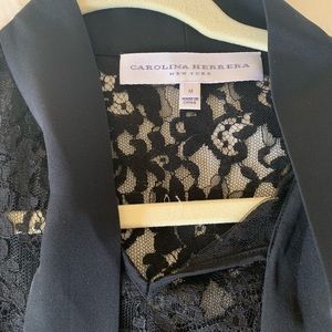 Carolina Herrera black lace tie neck blouse Size M